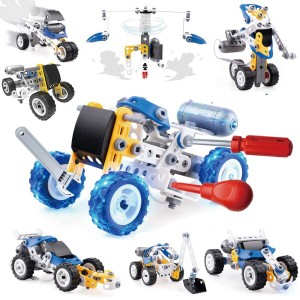 AMYCOOL 組み立て おもちゃ10-IN-1車セット ドリルおもちゃ 大工さん ロボット ヘリコプター 人気 DIY 男の子 女の子 小学生 立体パズル 