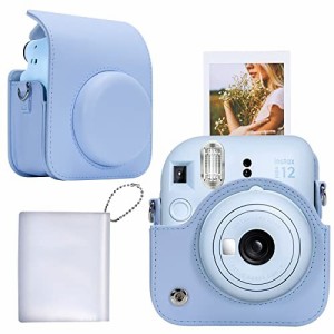 互換品 FUJIFILM チェキ instax mini 12 / 11 インスタントカメラ INS MINI 12 ショルダーストラップ付き パステルブルー（ケースのみ）