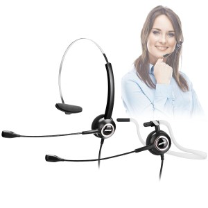 AGPtek IＰ固定電話 電話ヘッドセット 「片耳」 ハンズフリーコールセンターコード・マイク付きヘッドフォン ノイズキャンセル RJ9 通信