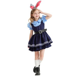 (JOMA-E Shop) ハロウィン コスプレ 可愛い ウサギ警察 子供用 女の子 ポリス コスプレ衣装 5点セット アニメ 動物 変身 なりきり 演出服