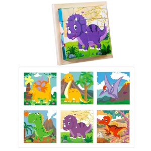 AAGWW キューブパズル 3D立体パズル 立体パズル玩具 六面画 9個の木の塊 野生動物 遊び方多様 動物柄 木製積み木 木製玩具 誕生日プレゼ