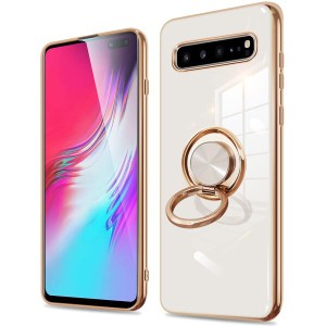 Galaxy S10 ケース リング 白 S10(SC-03L SCV4)カバー リング付き 耐衝撃 ギャラクシー S10 カバー スリム ソフト シリコン tpu 360回転 