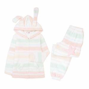 パジャマ キッズ 長袖 もこもこ 冬 女の子 うさ耳 パーカー 130 140 150 ルームウェア もこもこパジャマ フードパジャマ ボーダー 星ワン