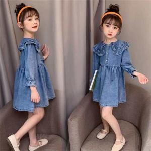 キッズワンピース 女の子 デニムワンピース 子供ワンピース 長袖 韓国子供服 春 秋 ワンピース デニム おしゃれ 子供服  ジュニア服