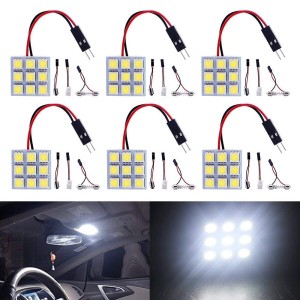 Ever-Bright 12V用 9SMD 5050 ホワイト LED ルームランプ ドームライト 3種類のアダプター付き 6個