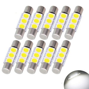 T6.3×28mm LED 3SMD 5050 12V 28mm/29mmにフィット ホワイト/白 バニティ バイザー ルームランプ/ミラーライト/読書灯/ドームライト 10