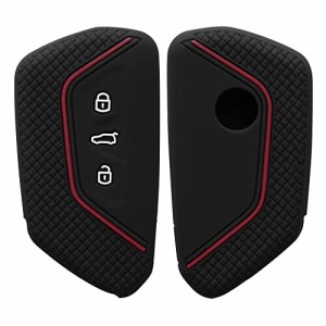 kwmobile キーカバー 対応: VW Golf 8 3-ボタン 車のキー キーケース - 保護ケース 鍵ケース 車鍵 シリコン 黒色/赤色