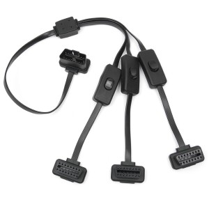 CarAngels スイッチ3つ付き OBD2 延長ケーブル 3分岐ケーブル 60cm フラットケーブル仕様 3分岐ハーネス より安全に 電源取り出し 分配 