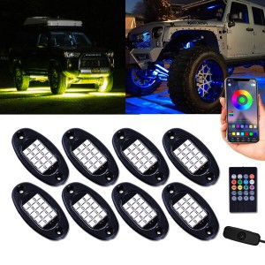 MOREFULLS LED アンダーライト 車 RGB ロックライト ライトキット 8個セット 車用 音楽同期 ブレーキライト 多色 アプリ Bluetoothコント