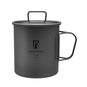 SNOW ROCK 750ml チタンマグカップ コーヒー マグ お茶 カップ 蓋付き 折りたたみハンドル付き 超軽量 頑丈 直火 バックパッキング キャ