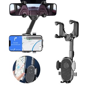 Seltureone  バックミラー スマホホルダー 車載携帯電話ホルダー バックミラーアクセサリー 360°回転可能 多機能 360°伸縮式 車載スマ