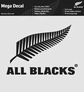 RWC2019 ALL BLACKS オールブラックス ラグビー ニュージーランド代表 転写ステッカー 黒 25cm MEGA Decal ラグビーワールドカップ 車 窓
