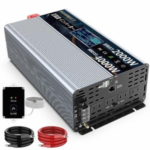 ROARBATT 12V 2000W インバーター 正弦波 瞬間最大4000W DC12VをAC100に変換 リモコン付き 50/60Hz切替可能 ACコンセント×4、USBソケッ