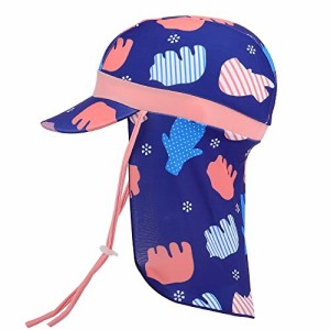 ESTAMICO キッズ 子供向け 水着日焼け予防帽子 水泳帽 UVカット紫外線対策 フラップキャップ帽子 シェードハット スイムキャップ（柄、ブ