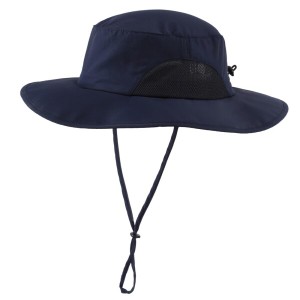 (Connectyle) UPF50+ 日除け帽子 サファリハット メンズ レディース つば広 UVカット ハット 折りたたみ 釣り帽子 ネイビーブルー