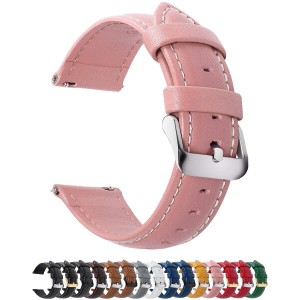時計バンド ベルト、Fullmosa 全12色スマートウォッチバンド ベルト 腕時計バンド 交換ベルト本革 レザー 18mm ピンク 型番表をご確認く