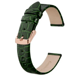 (BISONSTRAP) 腕時計ベルト 8mm 本革時計バンド クロコダイル型押しカーフレザー 取付工具付き ローズゴールド尾錠 グリーン