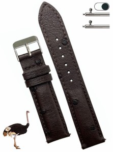 (vinacreations) 22mm ダークブラウン オーストリッチ革腕時計ベルト クイックリリース 本革交換用時計バンド 腕首バックル付き手作りメ