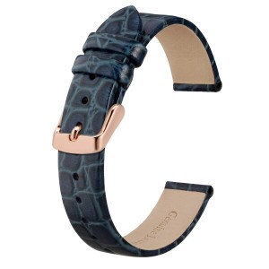 (BISONSTRAP) 腕時計ベルト 20mm 本革時計バンド クロコダイル型押しカーフレザー 取付工具付き ローズゴールド尾錠 ブルー