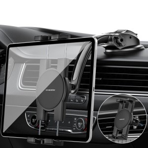 EXSHOW タブレットホルダー 車 タブレットスタンド 車載ホルダー 2in1 粘着ゲル吸盤＆エアコンクリップ付き 全車種対応 携帯ホルダー ipa