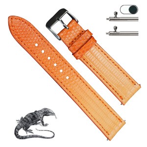 (vinacreations) 19mm オレンジ トカゲ革時計バンド 交換用時計ベルト リザード皮 薄い 腕首バックル付き クイックバネ棒 メンズ 腕時計