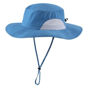 (Connectyle) UPF50+ 日除け帽子 サファリハット メンズ レディース つば広 UVカット ハット 折りたたみ 釣り帽子 ブルー