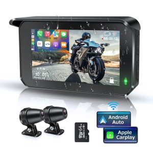 ATOVANKA バイク ドライブレコーダー Carplay&Android Auto対応 5インチ液晶大画面バイク ナビ 前後カメラ 1080P+1080P 同時録画 IPX7防