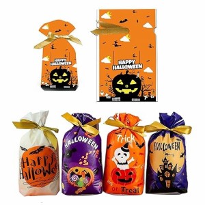 ハロウィン ラッピング 袋 巾着袋 お菓子袋 小分け袋 ギフトバッグ リボン付き5種類 キャンディー クッキー 包装 ハロウィン クリスマス 