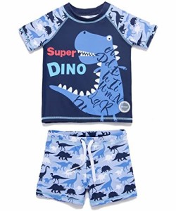 BONVERANO 水着 ラッシュガード 上下セット UPF50+ UVカット 男の子 ボーイズ キッズ (Super Dino, 3-6 Months)