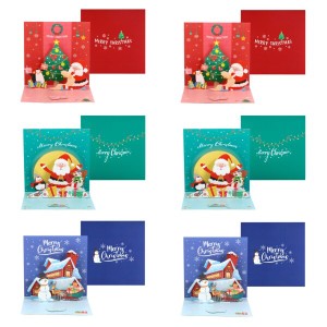 Lecone クリスマスカード 3D立体 6枚セット ミニ 11*11cm おしゃれ メッセージカード クリスマス 封筒テープ付き、青、緑、赤 クリスマス