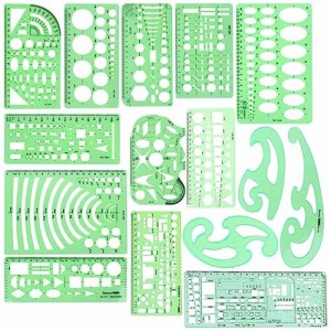 Anopono 製図用定規セット 定規 テンプレート 製図 図面 円 楕円 雲形 一般総合定規 透明 学校 教育 建築 15枚セット