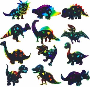 Lakymisy スクラッチアート 恐竜 36枚セット 多種類 カラフラ ペーパーアート 吊り下げ飾り しおり ブックマーク 面白い 塗り絵 お絵描き