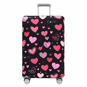 TRAVEL KIN 荷物カバー 洗える スーツケースプロテクター 傷防止 スーツケースカバー 18~32インチの荷物に対応, Loving Hearts-ブラック,