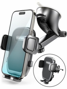 TOPGOスマホホルダー カー ダッシュボード スマホ スタンド 真空吸盤&空調出風口 2合1 スマホ支架 3軸機械式伸縮アーム(超強力真空吸盤 