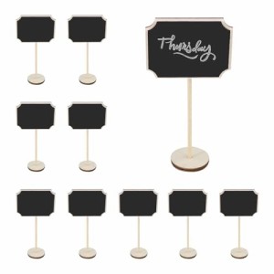 Liroyal ミニ黒板サイン 伝言板 (10個) フレーム入りの小さな黒板ラベル 木製黒板 木製 イーゼルスタンド付き 自立 ベーススタンド付き D