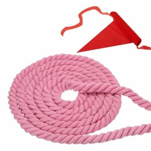 PATIKIL 大人やティーンエイジャー向けの25フィートの綱引きロープ 3本編みの天然綿ロープ ピンクのフラッグ付き 庭のゲームやチームビル