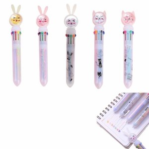 Liroyal ボールペン 油性ボールペン (5本セット) ウサギと猫の耳 0.5mm キラキラ 多機能 格納式 多色 可愛い 文房具 子供 学生 筆記用 手
