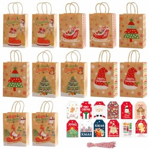 Shengo クリスマス ラッピング 袋 12枚クリスマス 手提げ紙袋 21ｘ15ｘ8cmプレセント ラッピング袋 クリスマスカード12枚 おしゃれ ギフ