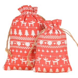 REDICE ラッピング 袋 包む ギフト袋 リボン付き 綿麻 2枚セット 巾着袋 ポーチ 2枚セット ギフトバッグ クリスマス包装 可愛い お菓子 