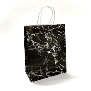 FUFUFU PRO 紙袋 ラッピング ギフトバッグ 10枚 大理石風 手提げ袋 プレゼント (黒M)