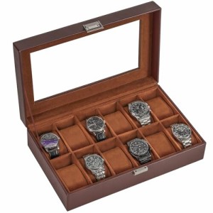ProCase 腕時計ケース PU製 ウオッチコレクションケース 男性 収納ボックス ガラス蓋 ディスプレイケース プレゼント（12本用・ブラウン