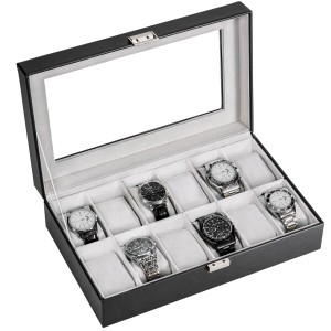ProCase 腕時計ケース PU製 ウオッチコレクションケース 男性 収納ボックス ガラス蓋 ディスプレイケース プレゼント（12本用・ブラック