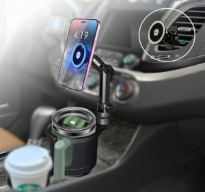 Kolasels ドリンクホルダー スマホスタンド マグネット 車載 2in1 カップホルダー エアコン吹き出し口 スマートフォン ホルダー 360度回