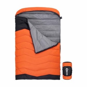 QEZERダウンシュラフ 寝袋 二人用 快適温度5[度]-12[度] 春夏秋3シーズン使用 超軽量のペア寝袋 リュックサック、キャンプ、ハイキングに