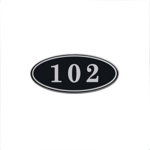 Simple Sign 部屋番号 プレート 両面テープ付き 楕円型 アクリル製 ブラック ステッカー シール 耐候 耐水 屋外 (102)