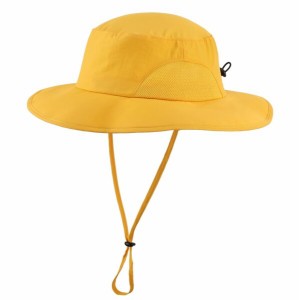 (Connectyle) UPF50+ 日除け帽子 サファリハット メンズ レディース つば広 UVカット ハット 折りたたみ 釣り帽子 イエロー