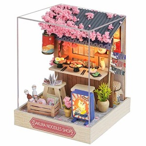 CUTEROOM ドールハウス ミニチュア 手作りキットセット 初心者向け DIY 木製 寿司屋 ドールハウス 3Dパズル おもちゃ LEDライト付き。 誕