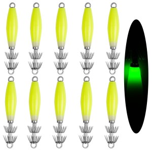 浮きスッテセット イカメタル イカ釣り 仕掛け 夜光 パワー ヤリイカケンサキイカ スルメイカ用 イカフック ケース付き (10本セット、黄)
