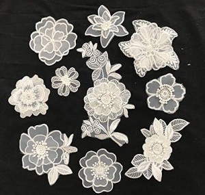 Sweetimes レース生地 刺繍花 縫製 DIY 服 工芸品の装飾 パッチ アップリケ モチーフ 10枚セット アイロン両面接着シート付No.16 (ホワイ