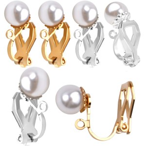 12個入り 模造真珠 クリップ式イヤリングフック イヤリングコンバーター 耳のない穴用(シルバー、ゴールド)